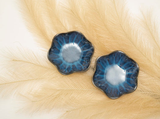 Blue Glazed Ceramic Flower Dish